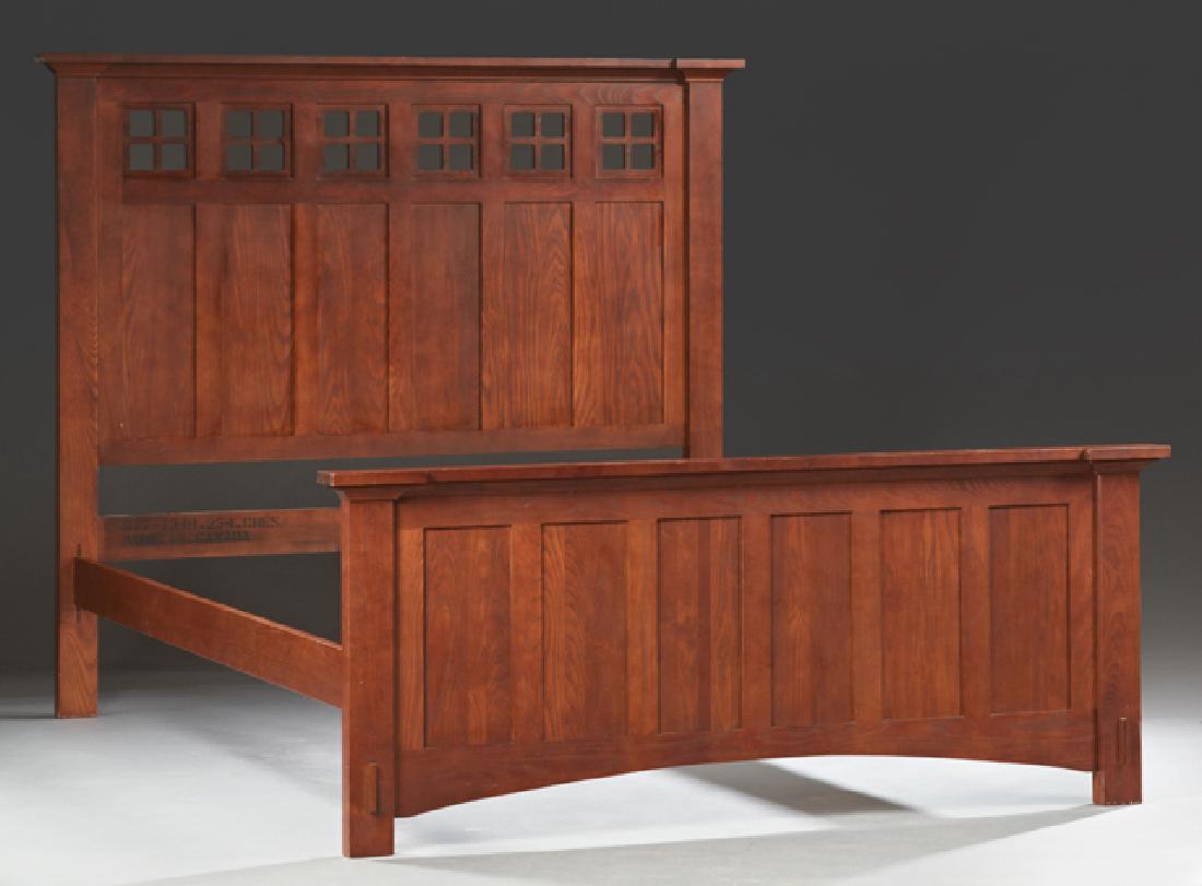 Contemporary Oak Arts and Crafts Style Queen Size Bed, (1 of 15)