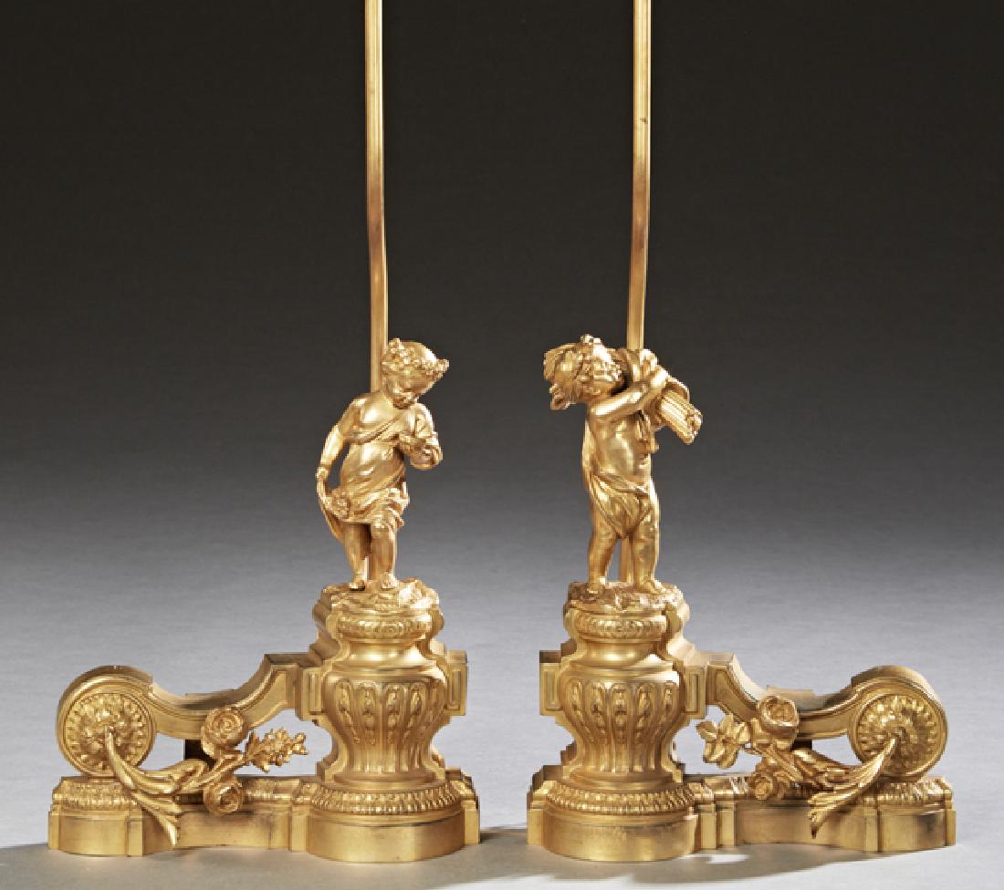 Pair of French Bronze Dore Figural Lamps, 19th c., with (1 of 1)