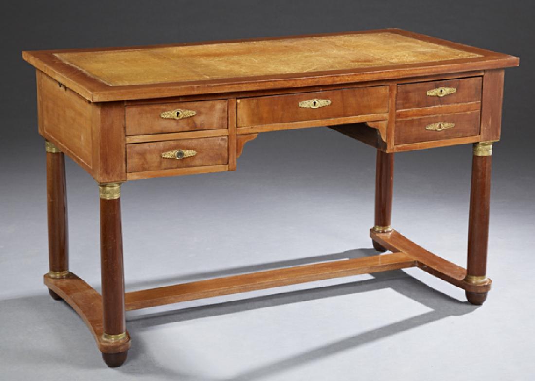 French Empire Style Carved Mahogany Leather Top Bureau (1 of 3)