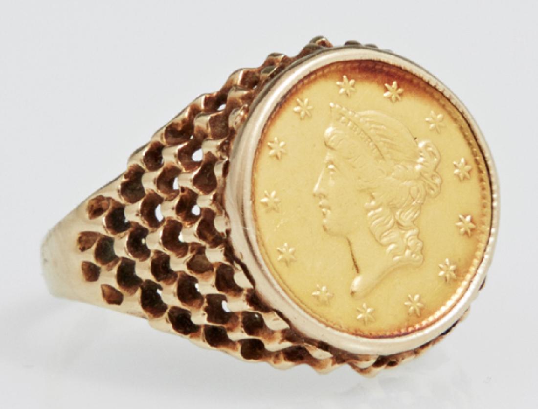 Lady's 14K Yellow Gold Dinner Ring, with an 1851-C US (1 of 1)