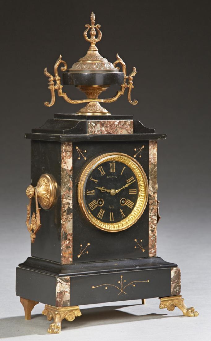 French Gilt Spelter Mounted Inlaid Black Marble Mantle (1 of 1)