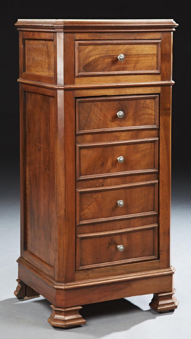 French Carved Walnut Marble Top Nightstand, 19th c., (1 of 1)