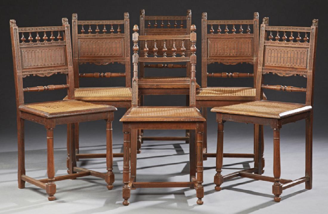 Set of Six French Henri II Style Oak Dining Chairs, c. (1 of 1)