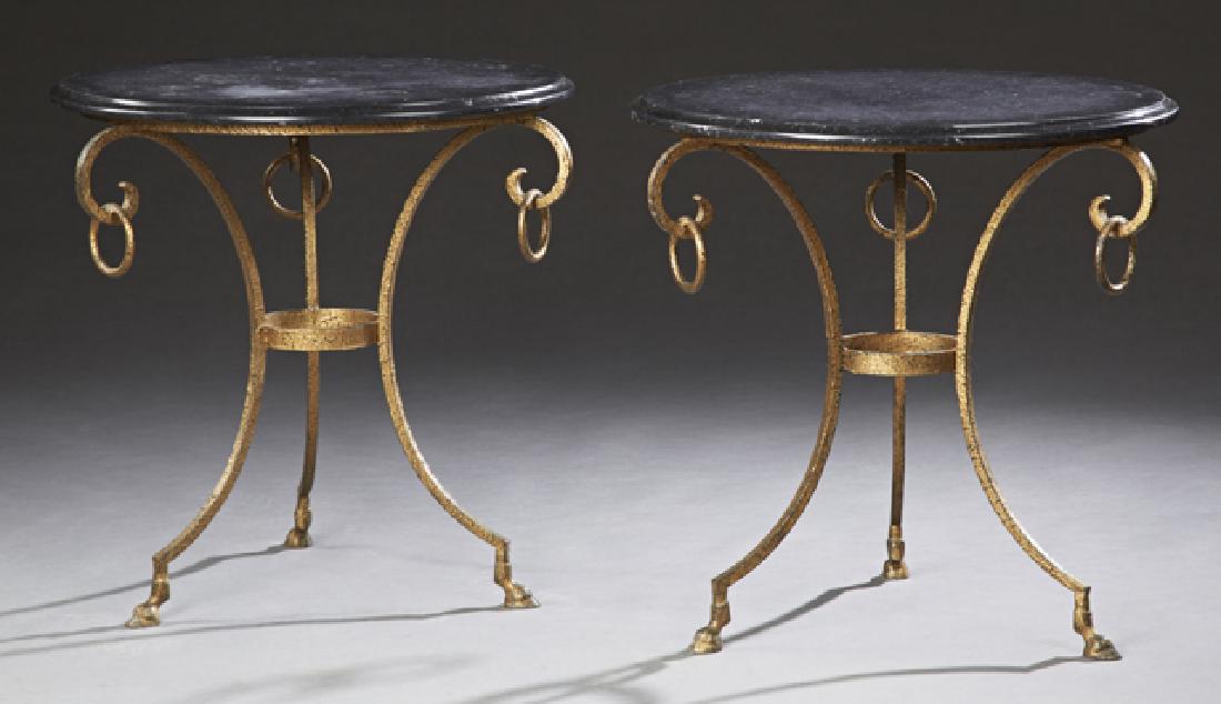 Pair of French Marble Top Wrought Iron Bistro Tables, (1 of 1)