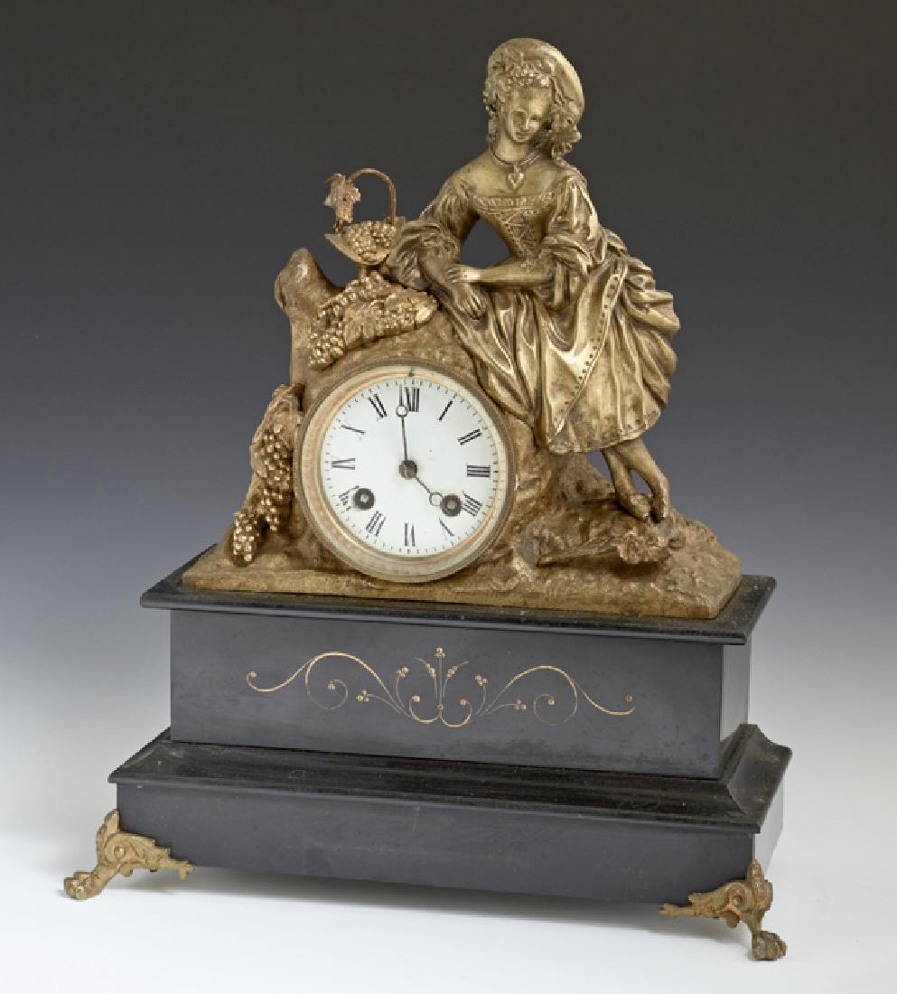 French Gilt Bronze and Marble Mantel Clock, c. 1850, (1 of 1)