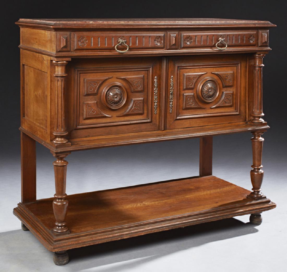 French Henri II Style Carved Walnut Marble Top Server, (1 of 1)