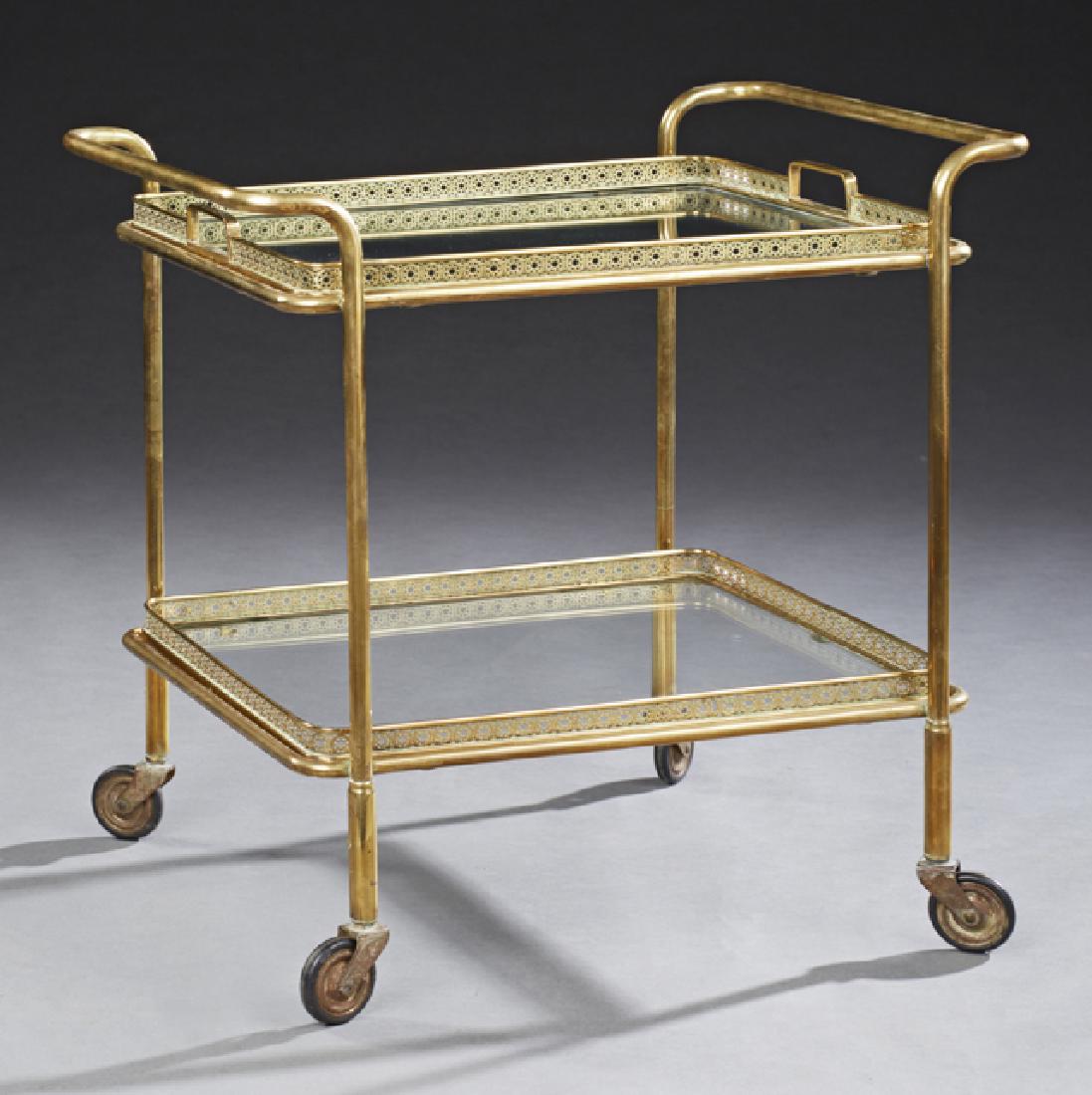 Unusual Diminutive Brass and Glass Two Tier Tea Cart, (1 of 1)