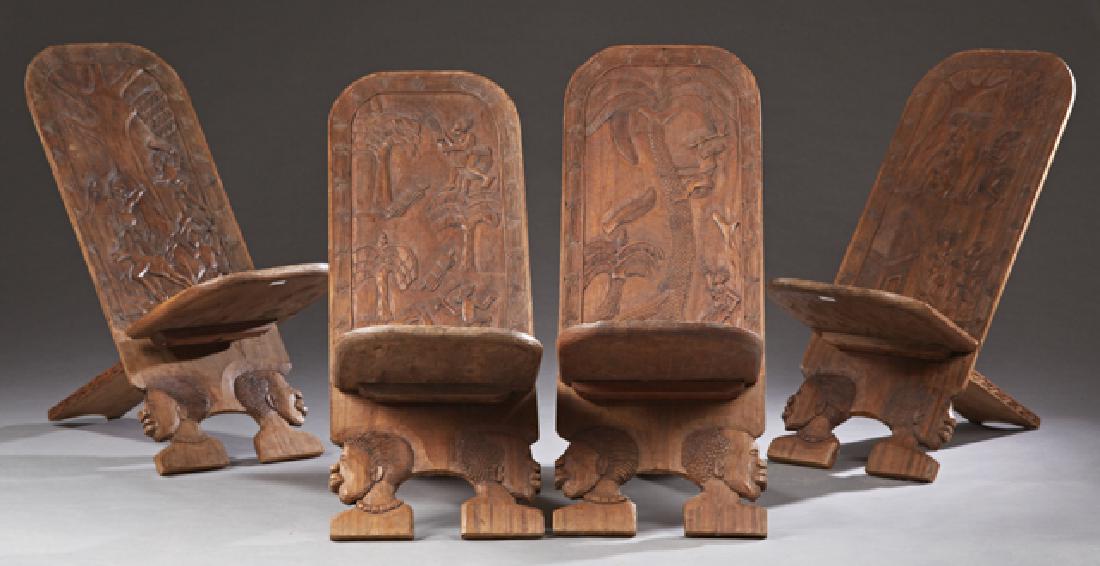 Group of Four African Carved Wooden Chairs, with (1 of 1)
