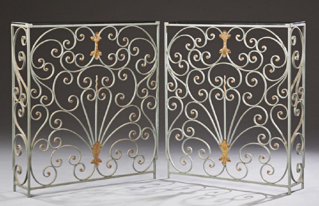 Pair of Wrought Iron Glass Top Console Tables, 20th c., (1 of 1)