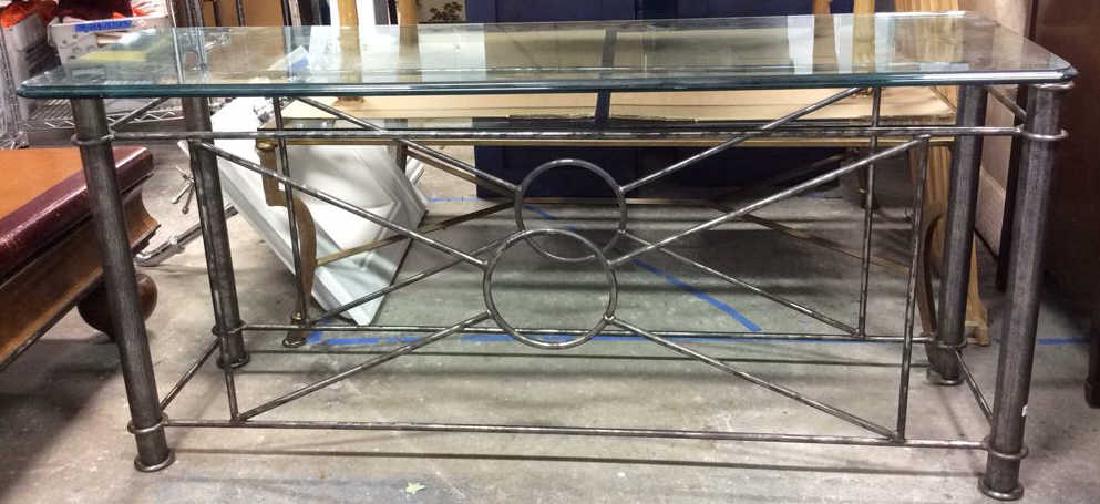 Silvered Iron Based glass Topped Table Geometric iron (1 of 7)