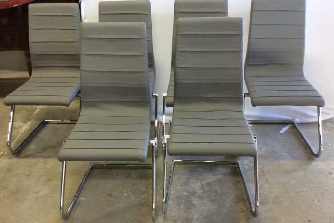 Set 6 New Gray Faux Leather Chrome Dining Chairs Gray (1 of 8)