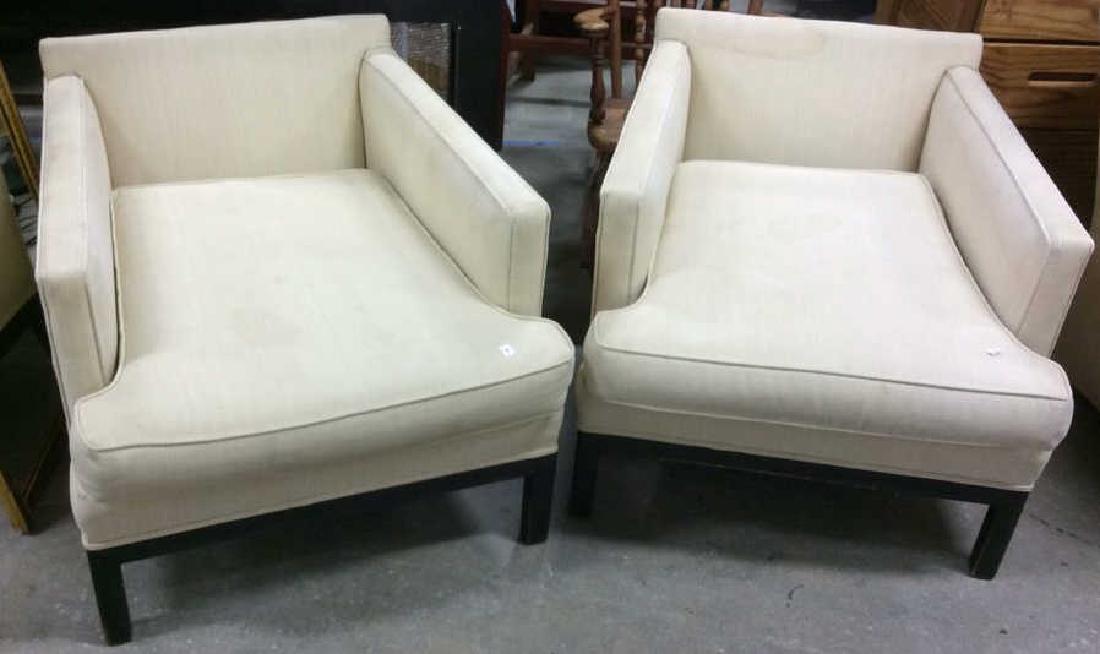 Pair Vintage Square Upholstered Low chairs Ebonized (1 of 7)
