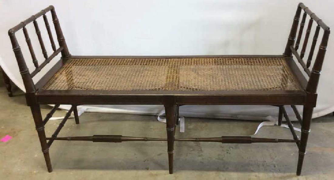 Vintage Chocolate Brown Wood And Caned Bench Caned seat (1 of 8)