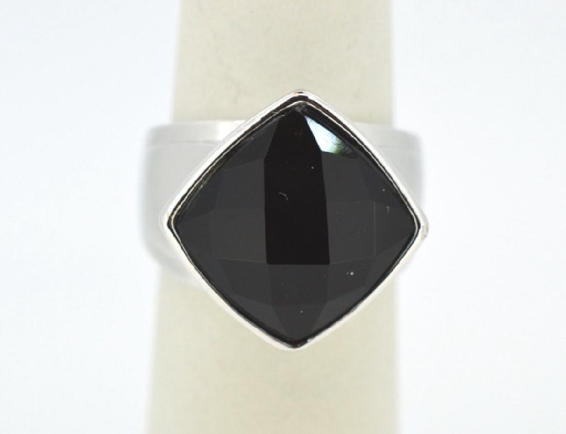 Elle Sterling Silver & Onyx Ring Size 6 3/4" Modern, (1 of 4)