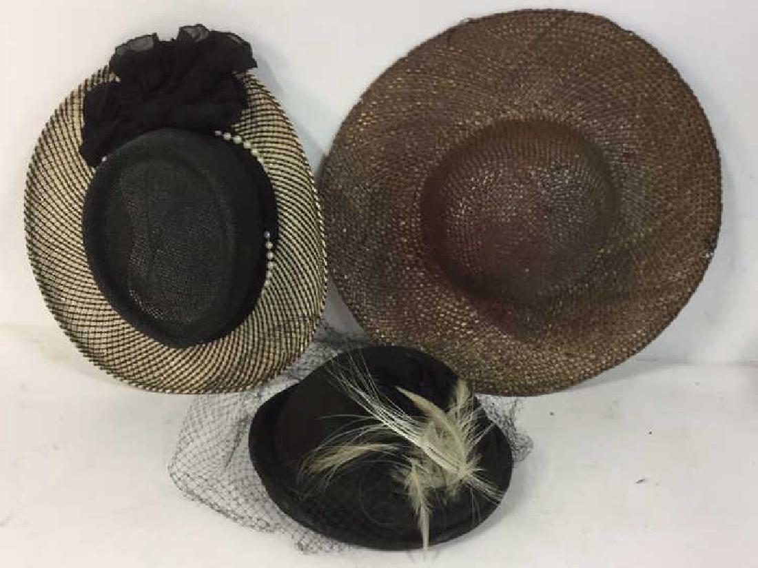 Group Lot 3 Vintage Ladies Hats 2 straw hats, 1 sable (1 of 10)