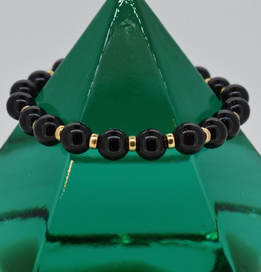 Black Onyx & 14k Gold Bracelet 7 1/2", 8.5MM Beaded (1 of 3)