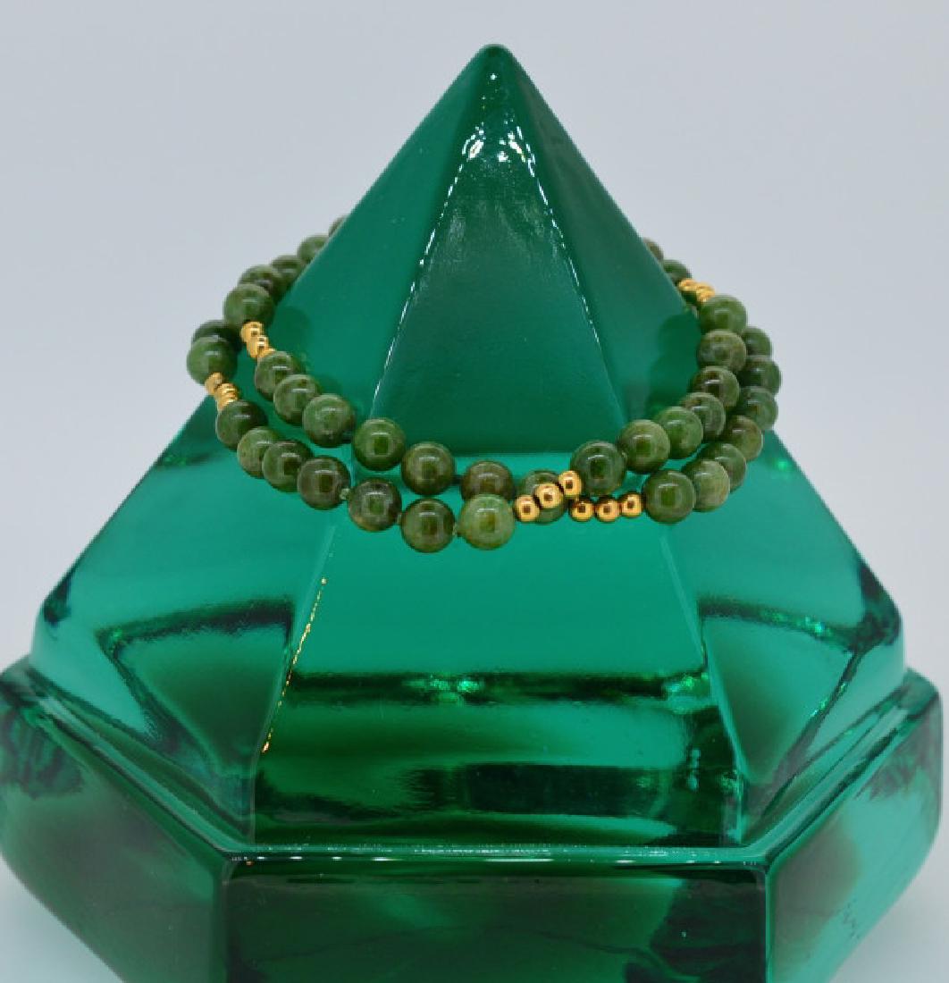 Jade Bead Bracelet w Gold 7 1/2", 6MM Double Strand (1 of 3)