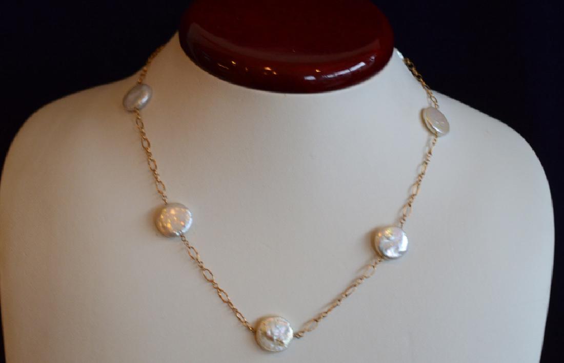 Coin Pearl & Gold Necklace 15" 13MM Flat Coin Pearls on (1 of 3)