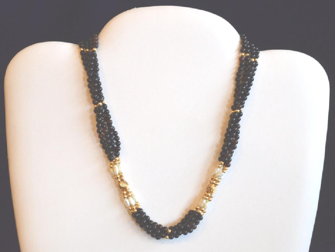 4 Strand Onyx, Pearl & Gold Beaded Necklace 17", 4 (1 of 3)