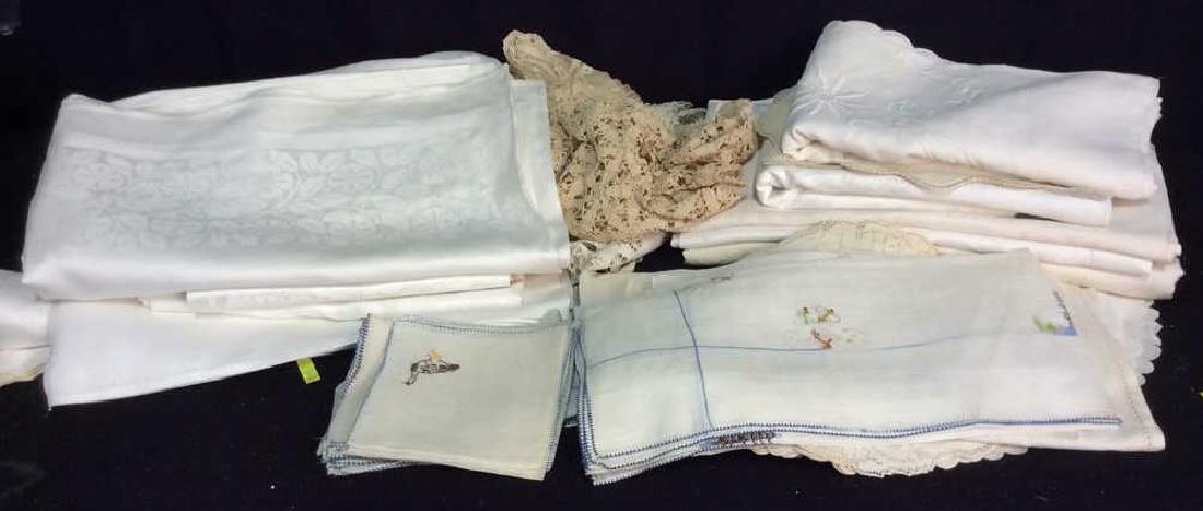 Group Vintage Silk, Linen,Lace Embroidered Table Cloths (1 of 9)