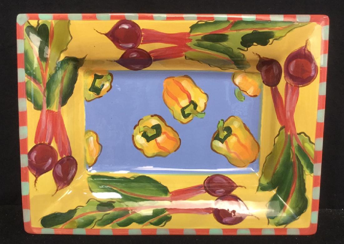 Droll Too Design Vegetables Platter Jean Townsend: Vibrantly colored Droll Too Design Certified International by Jean Townsend Vegetable Platter. Marked on back Certified International Droll Too Jean Townsend. Measures 19 inches long and 14 inches wid