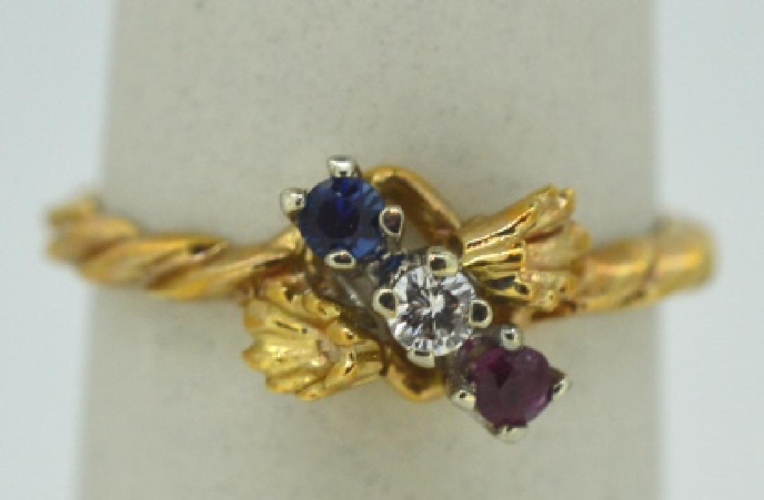 10K Yellow Gold Ring Red White & Blue Stones (1 of 6)