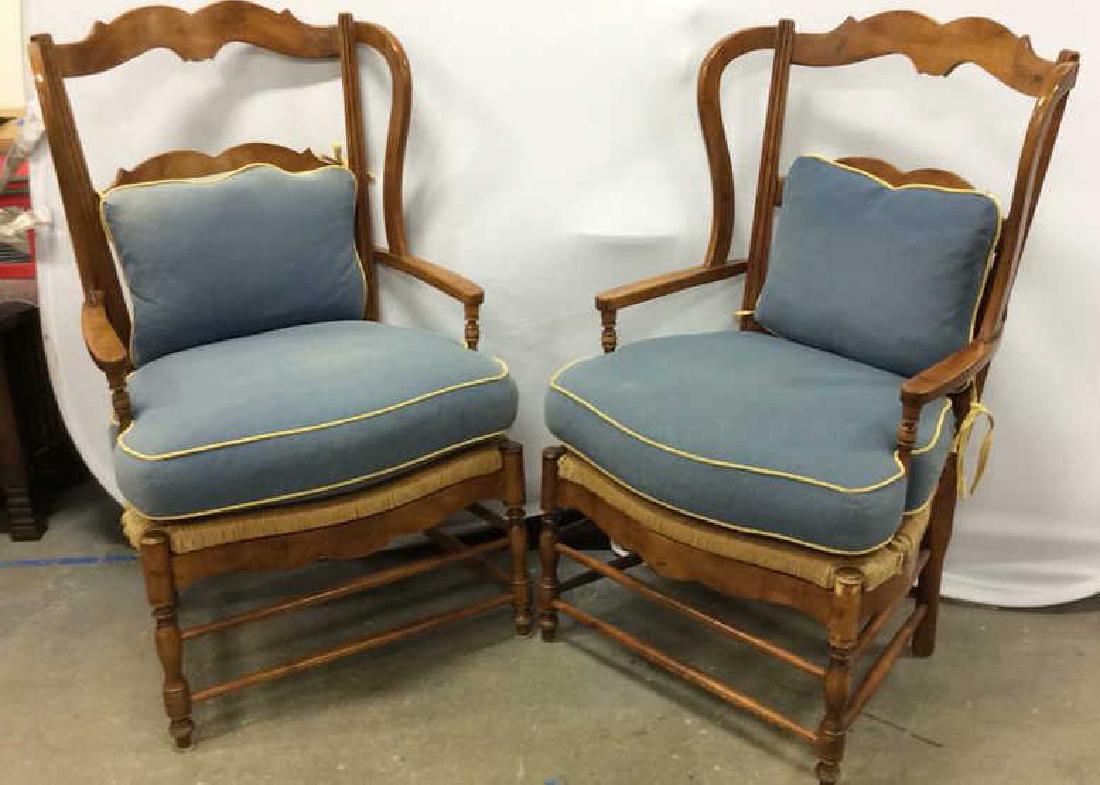 Pair Antique French Style Open Wood Wing Chairs Pair of (1 of 9)