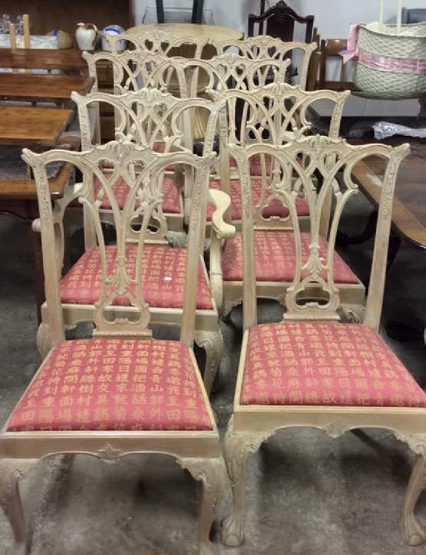 Set 8 Pickled Wood Chippendale Style Dining Chairs Set (1 of 9)