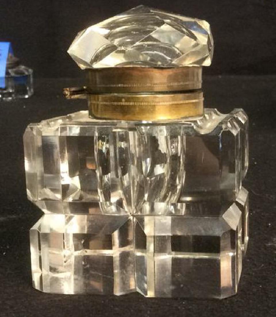 Antique Brass and Lead Crystal Cut Glass InkWell Heavy (1 of 5)