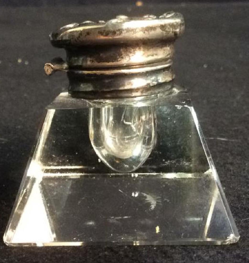 Square Crystal and Sterling Inkwell Antique 2 inch (1 of 6)
