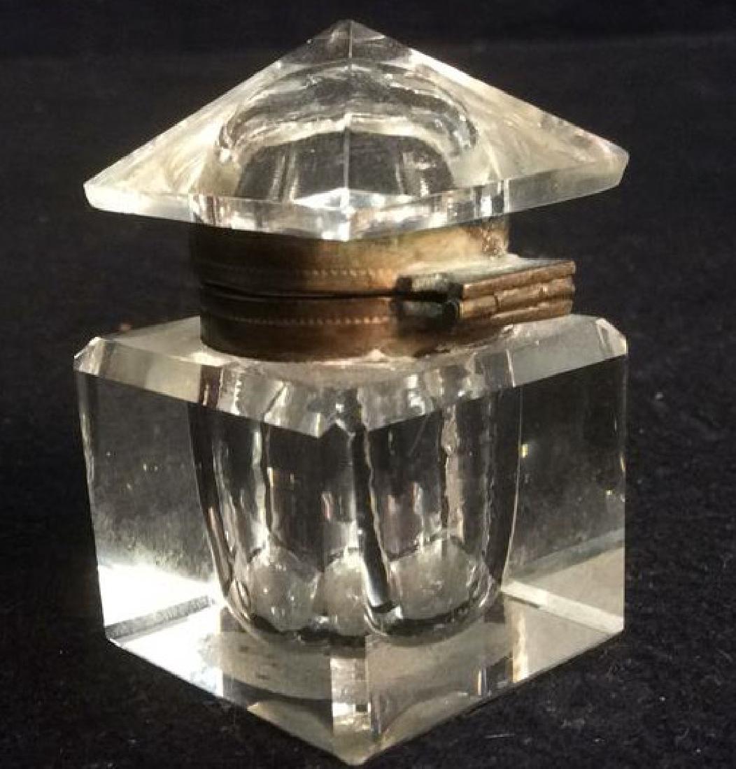 Crystal & Brass Inkwell with Pyramid Shape Lid Shaped (1 of 4)