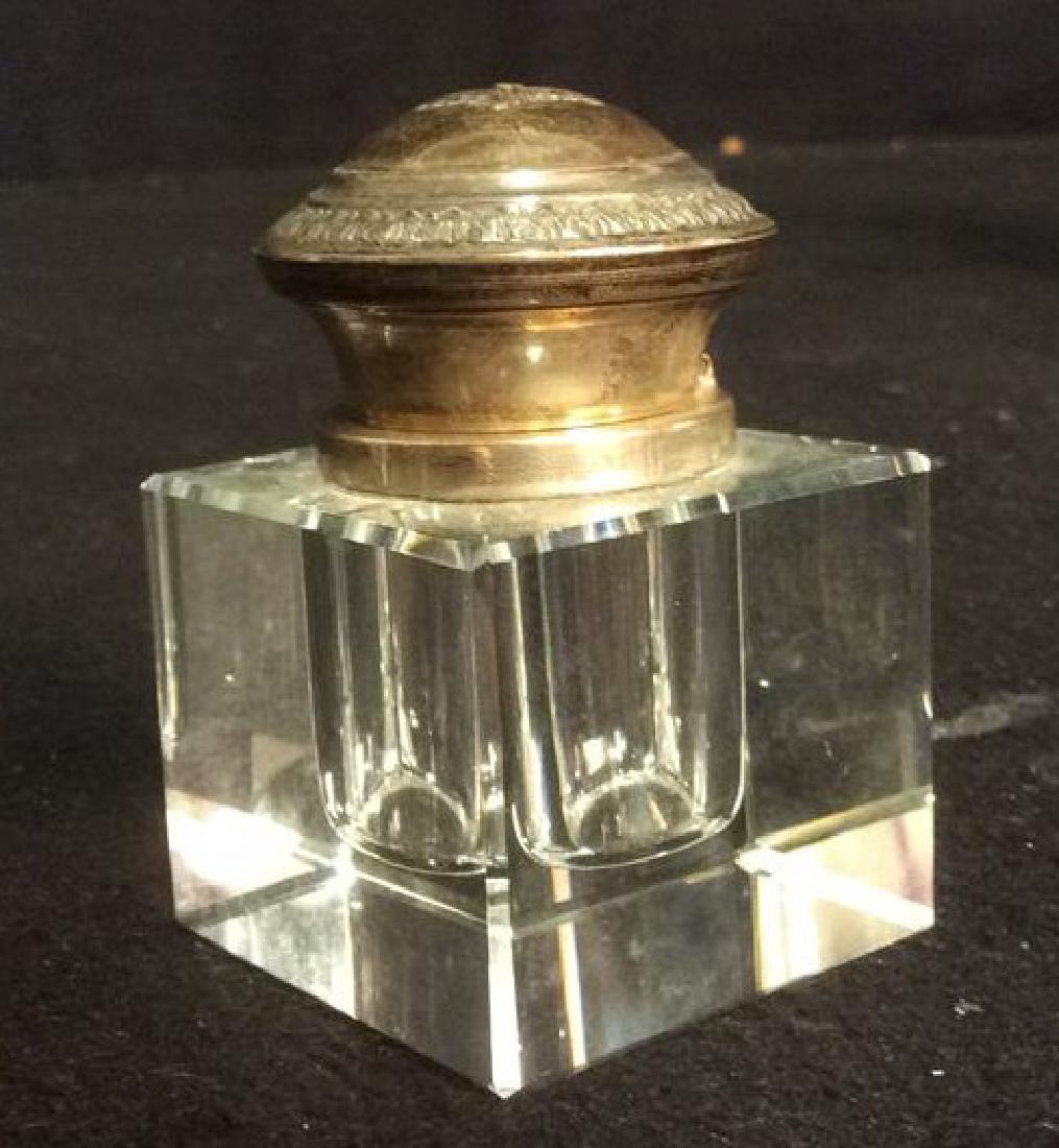 Sterling and Crystal Square Inkwell Ornate Lid Small (1 of 5)