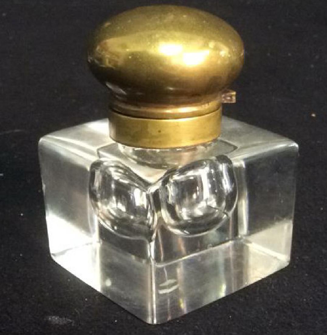 Heavy Crystal Inkwell with Brass Hinged Lid Unique (1 of 5)