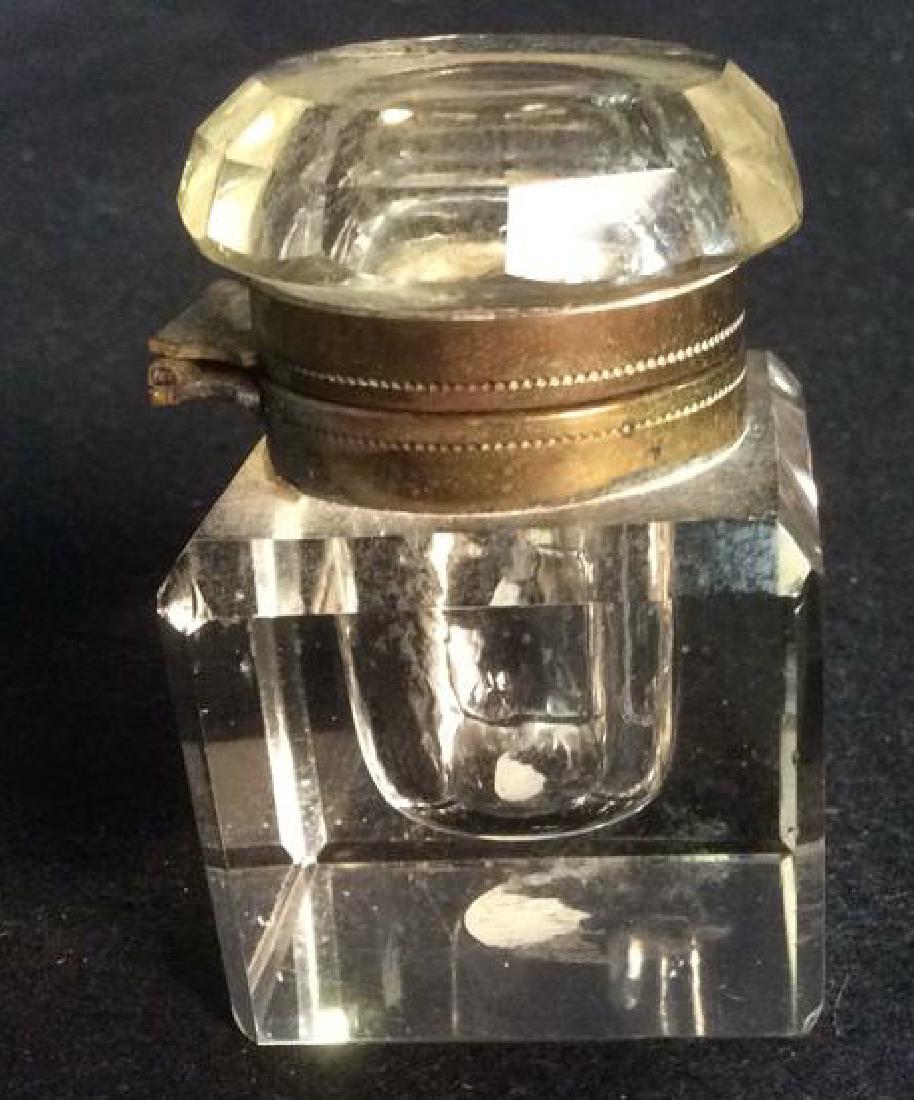Antique Clear Crystal and Brass Inkwell Antique square (1 of 4)