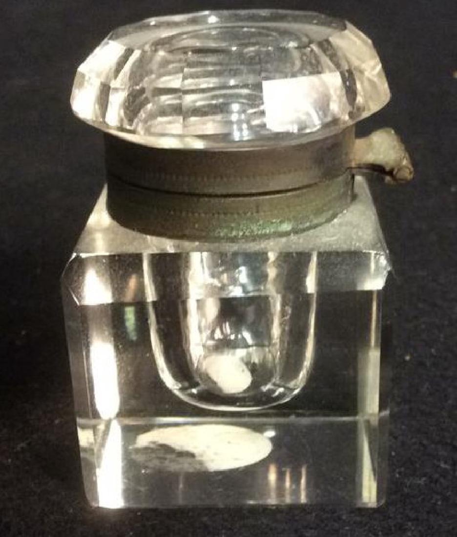 Antique Crystal and Brass Hinged Lid Inkwell Clear (1 of 5)