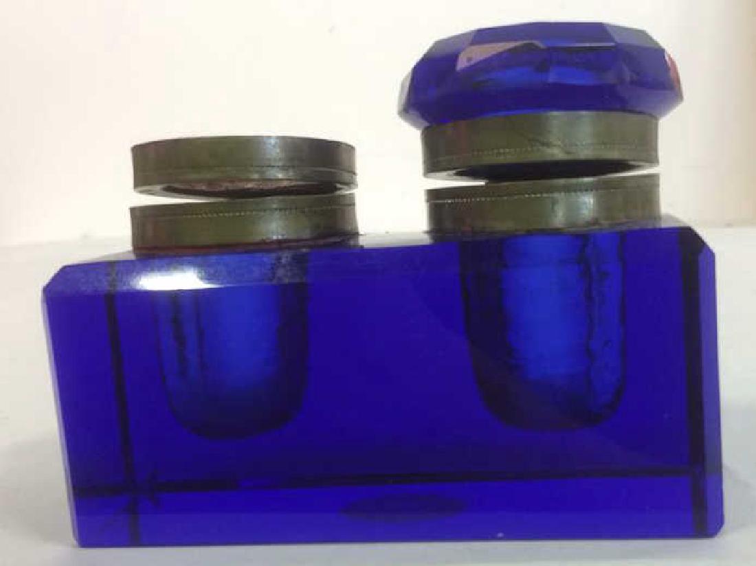 Cobalt Blue and Brass Double Inkwell Rectangular cut (1 of 5)