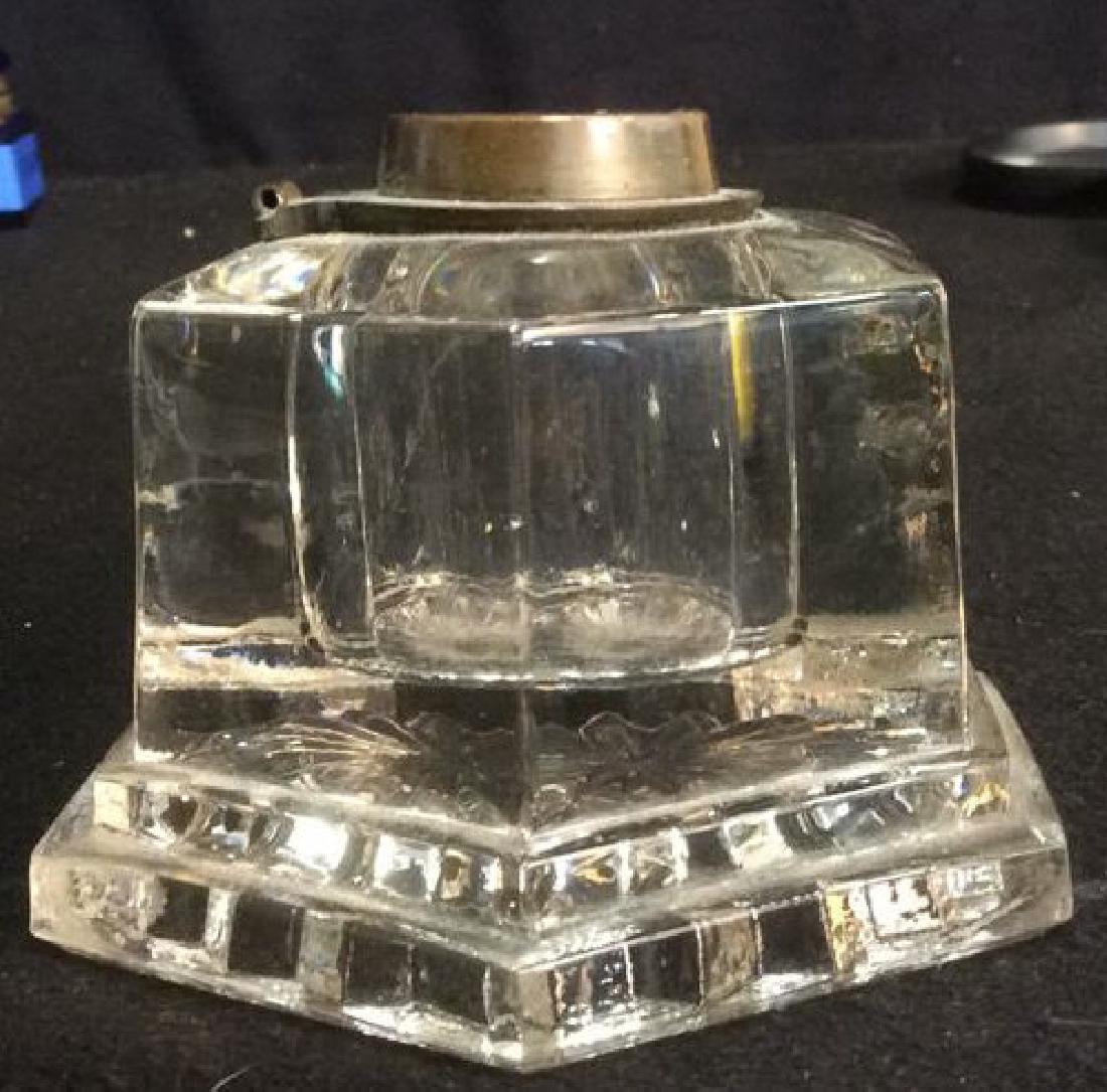 Pressed Glass and Brass Hexagon Shaped Inkwell Heavy (1 of 4)