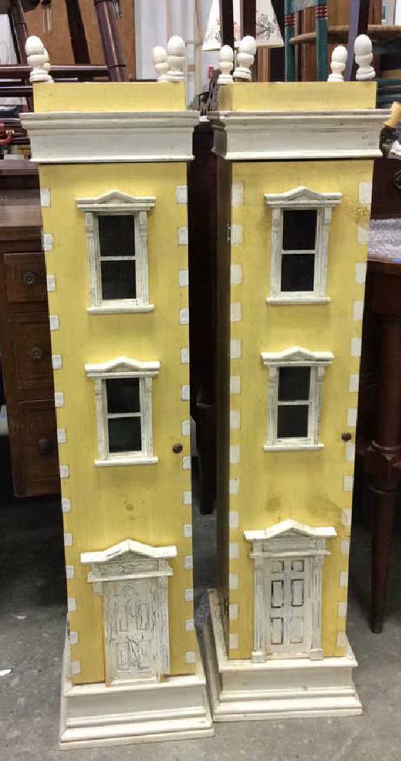 Pair Yellow Painted Town House Cabinets Pair of narrow (1 of 6)