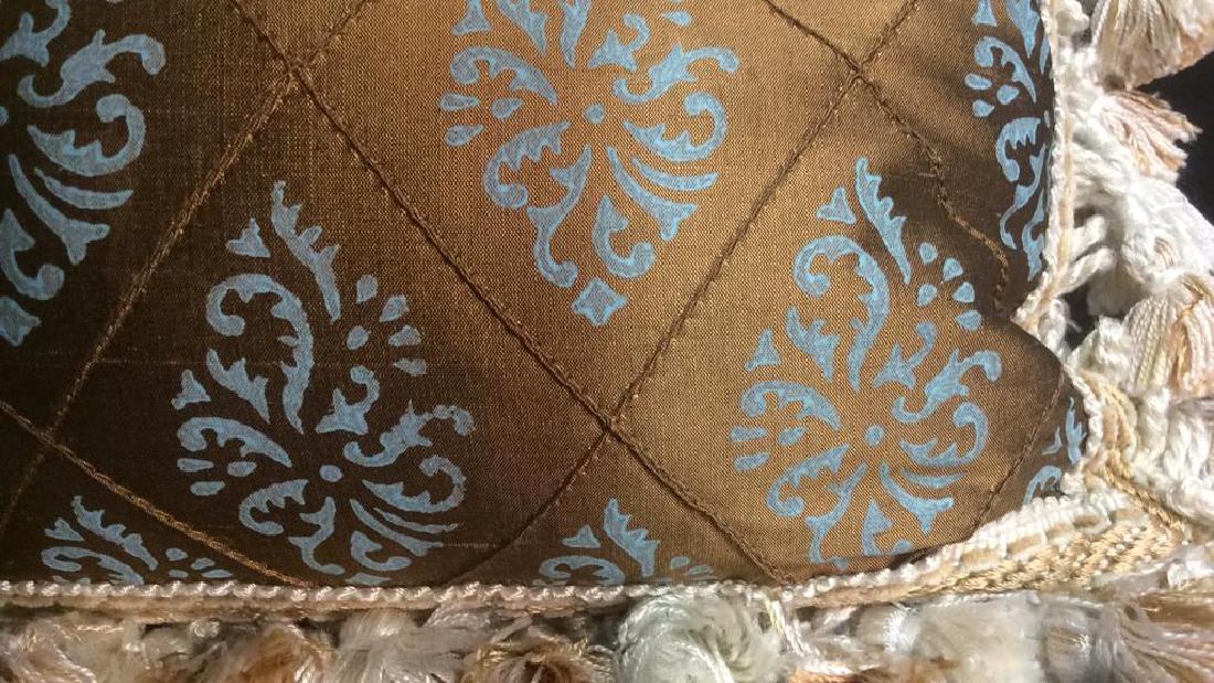 Silk Teal and Brown Throw Pillow with Fringe (1 of 5)