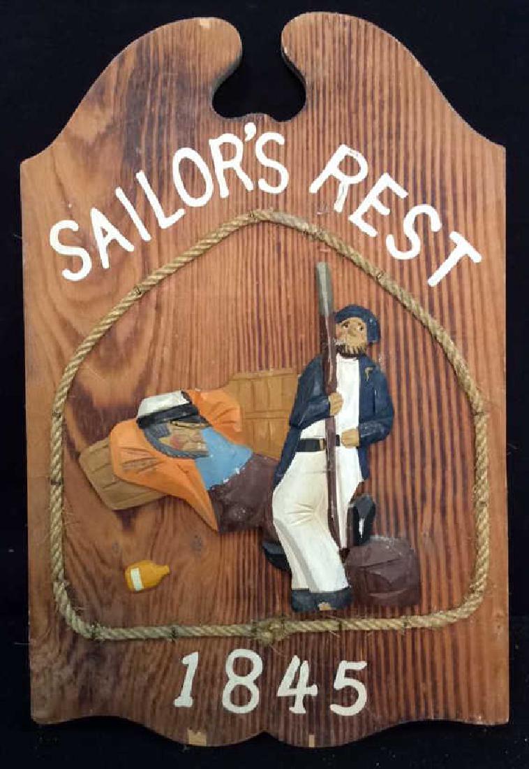 Vintage Carved Painted Sailors Rest Sign Carved wood (1 of 6)