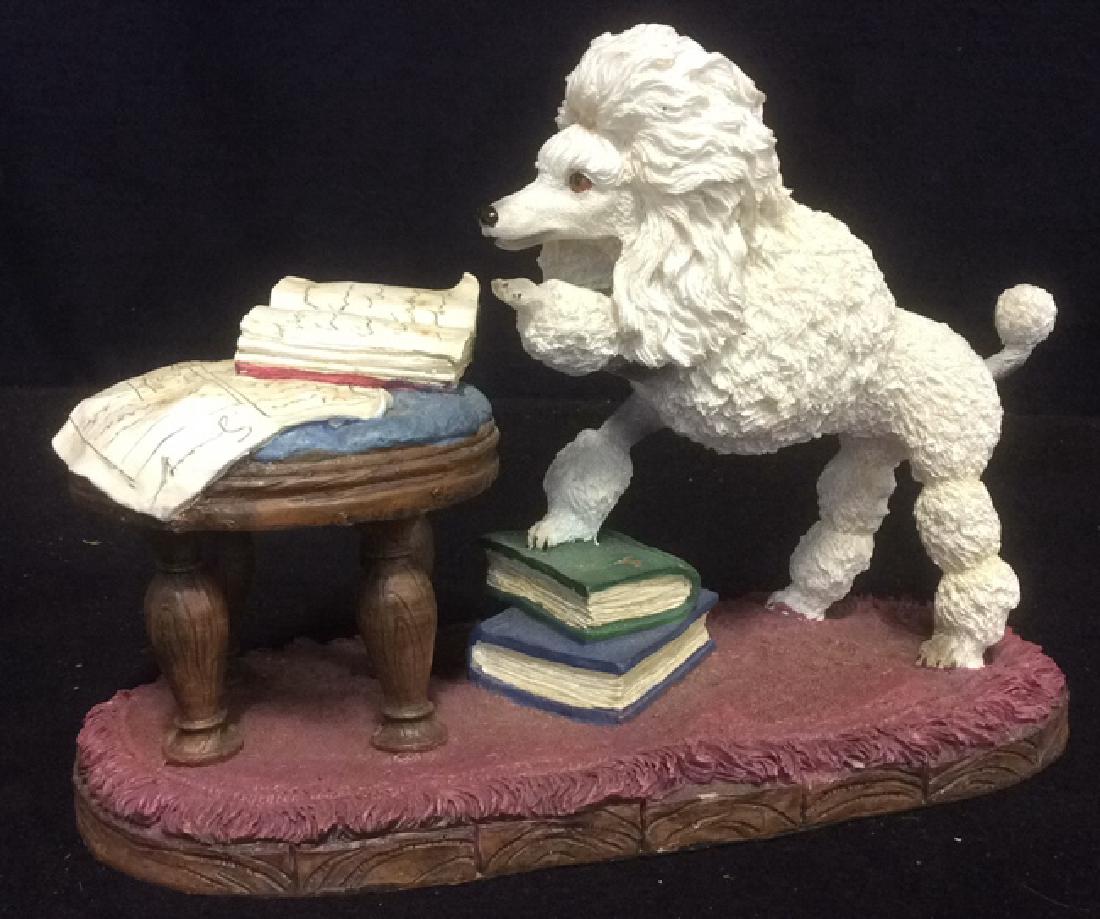 Poodle Reading Figurine Plaster Ceramic Whimsical white (1 of 5)