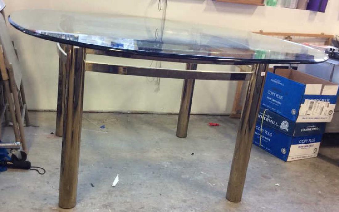 1970's Brass Glass Dining Table Brass Cylindrical legs (1 of 6)
