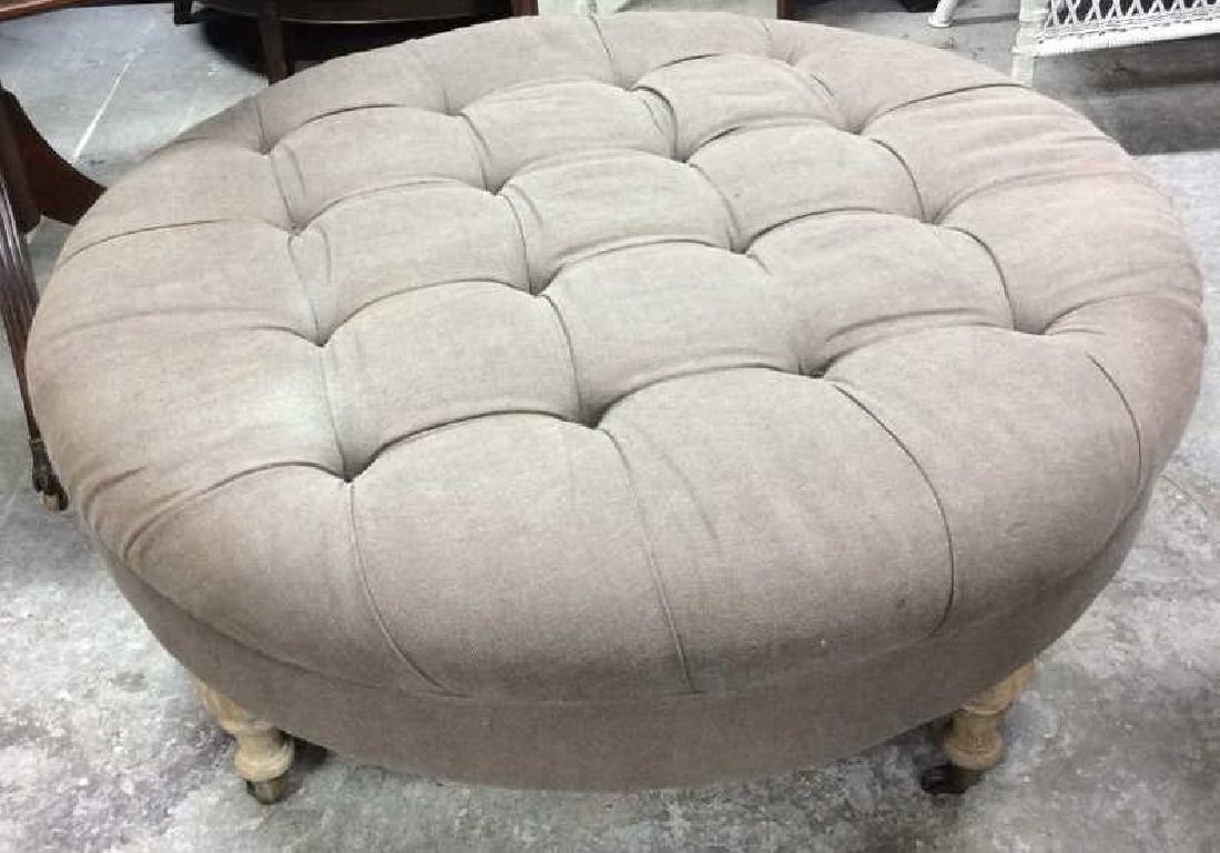 Upholstered Circular Ottoman on Casters Upholstered (1 of 7)