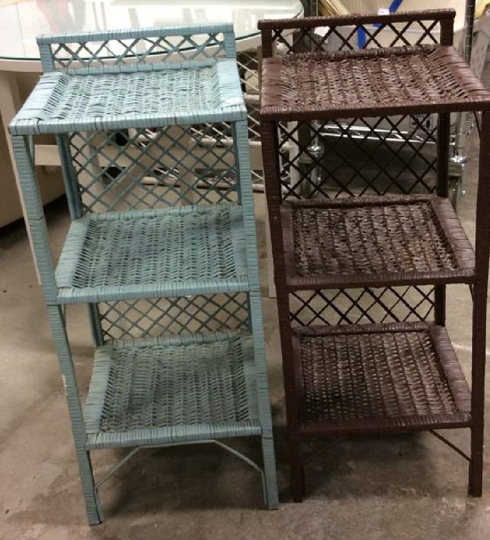 Brown Aqua Wicker Shelved End Tables Each Wicker stand (1 of 5)