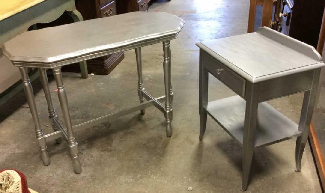 2 Silver painted Wood Vintage Tables One single drawer (1 of 8)
