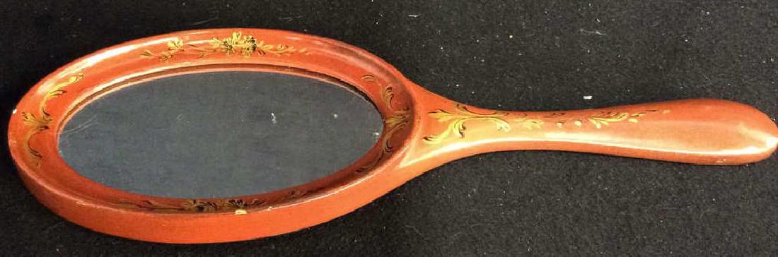 Vintage painted Wood Hand Mirror Handled oval mirror, (1 of 7)