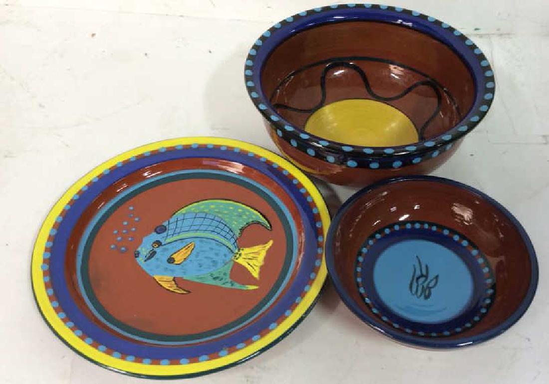Three pottery table top items Pottery bowl diameter app (1 of 9)