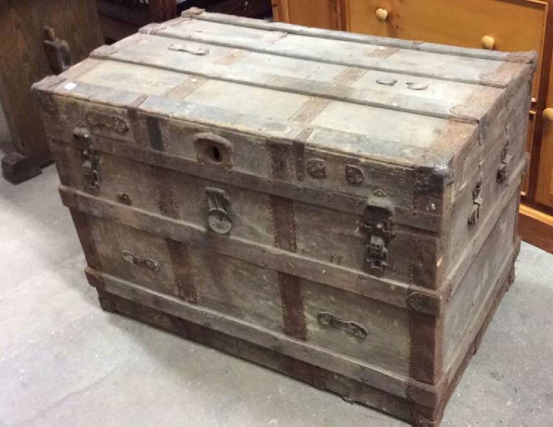 Circa 1800's Wood Metal Trunk Antique Trunk, wood metal (1 of 8)