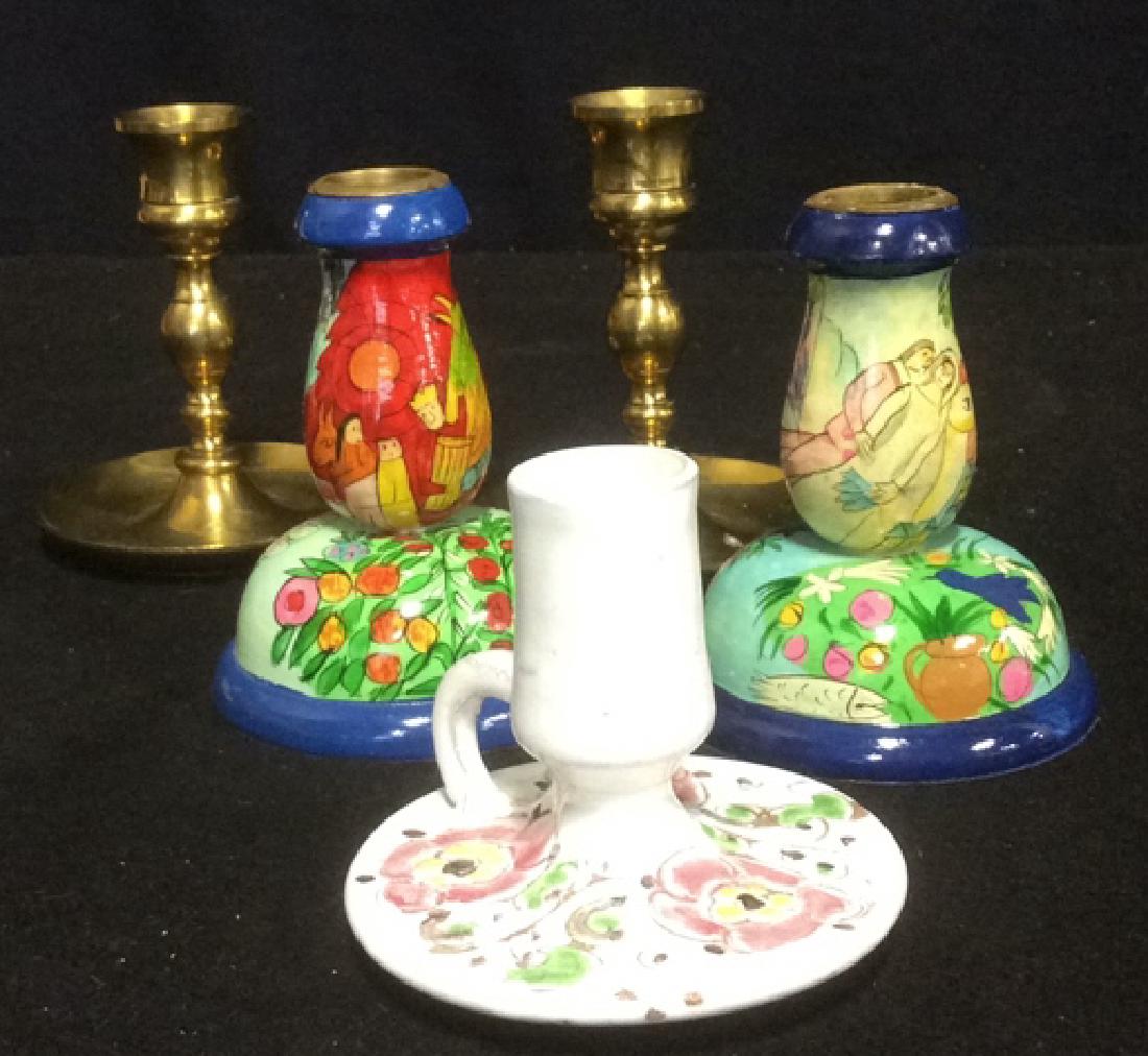 Group Brass Ceramic and Hand Painted Candlesticks Lot (1 of 13)