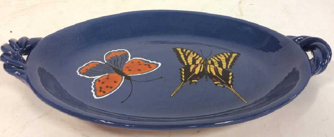 Hand Painted Pottery Butterfly Platter Blue glazed (1 of 5)